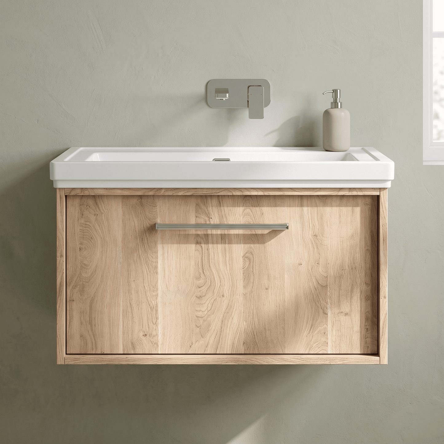 [BFRS3096H] Sturbridge Contemporary Wall Hung 1 Drawer Vanity Unit with Traditional 0 Tap Hole Fireclay Basin - Choice of Size and Colour - Silo
