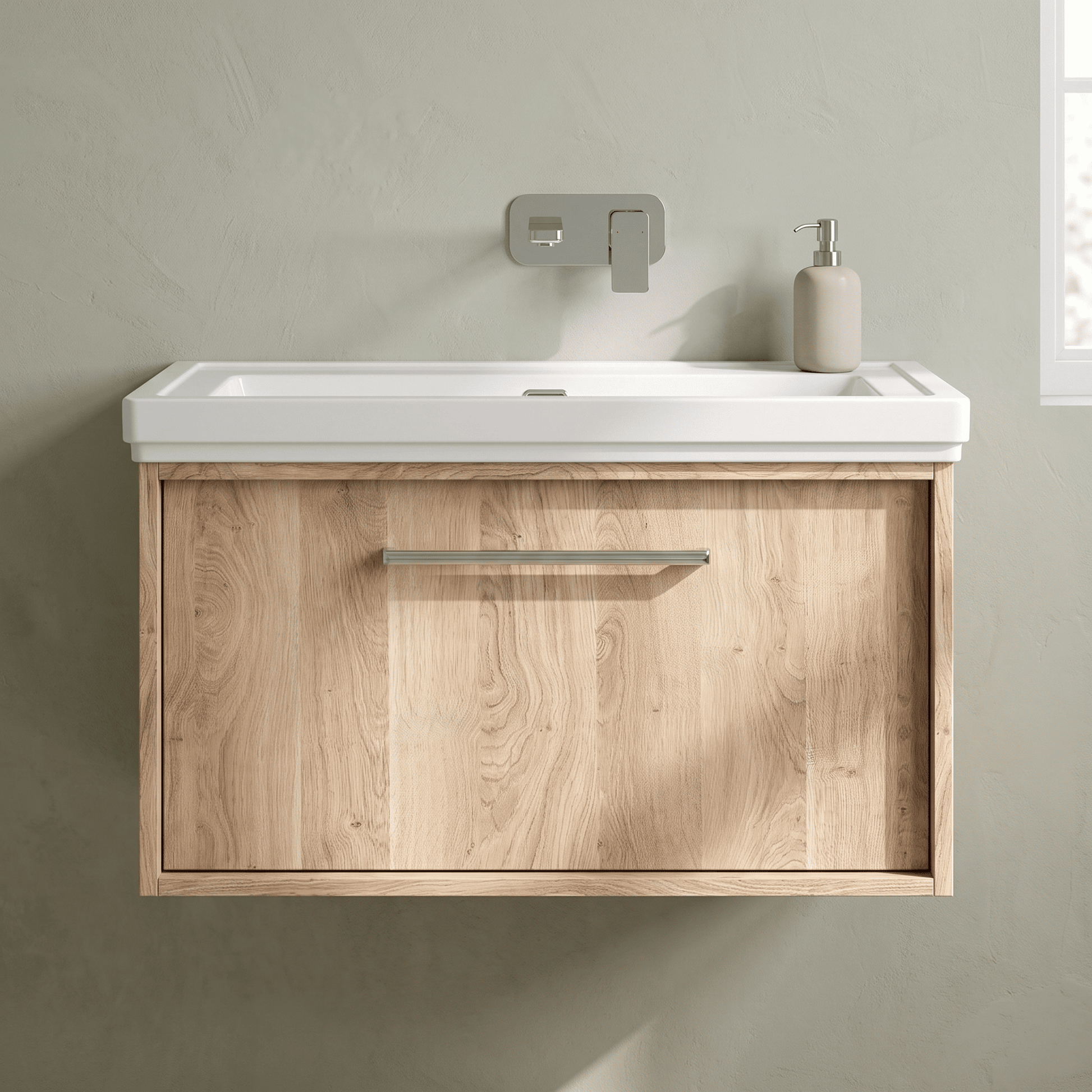 [BFRS3096H] Sturbridge Contemporary Wall Hung 1 Drawer Vanity Unit with Traditional 0 Tap Hole Fireclay Basin - Choice of Size and Colour - Silo