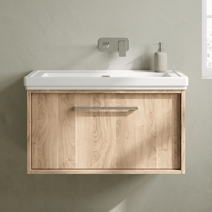 [BFRS3096H] Sturbridge Contemporary Wall Hung 1 Drawer Vanity Unit with Traditional 0 Tap Hole Fireclay Basin - Choice of Size and Colour - Silo