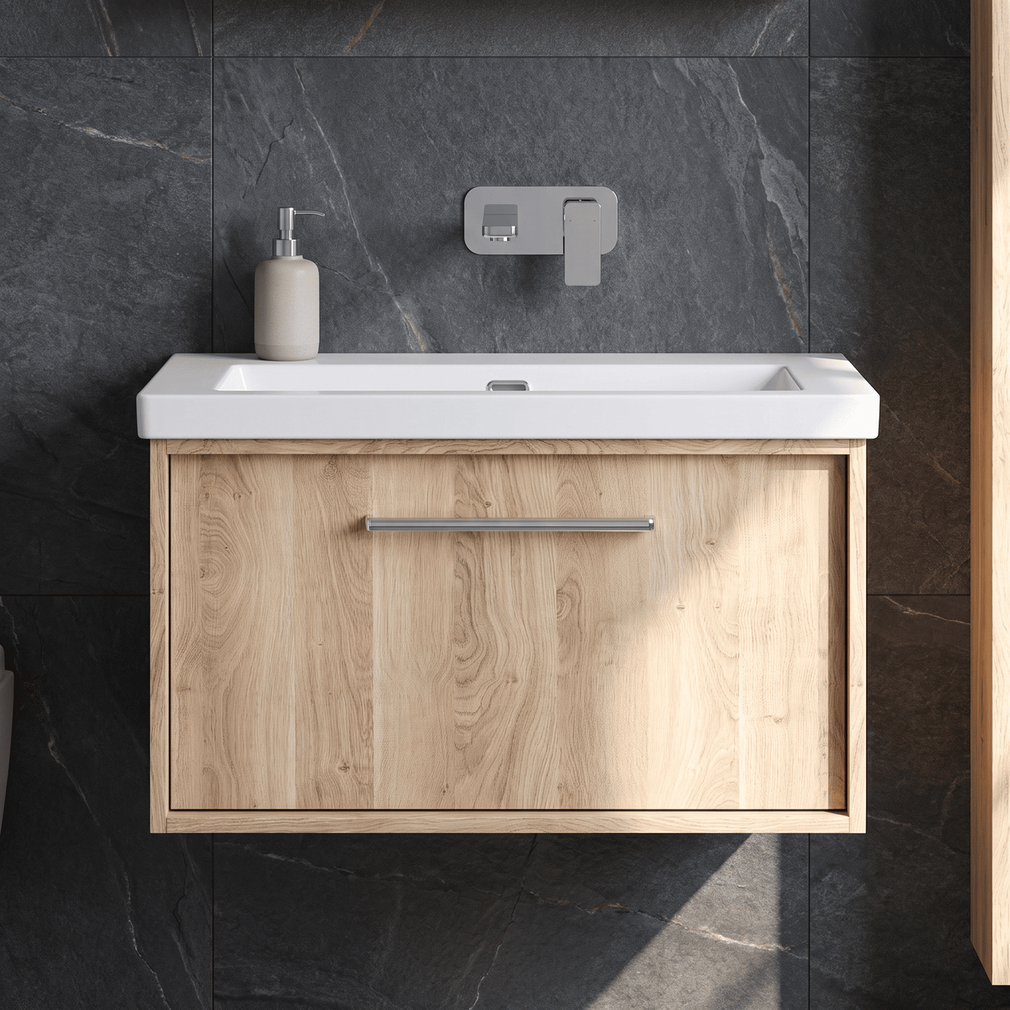 [BFRS3096K] Sturbridge Contemporary Wall Hung 1 Drawer Vanity Unit with 0 Tap Hole Fireclay Basin - Choice of Size and Colour - Silo