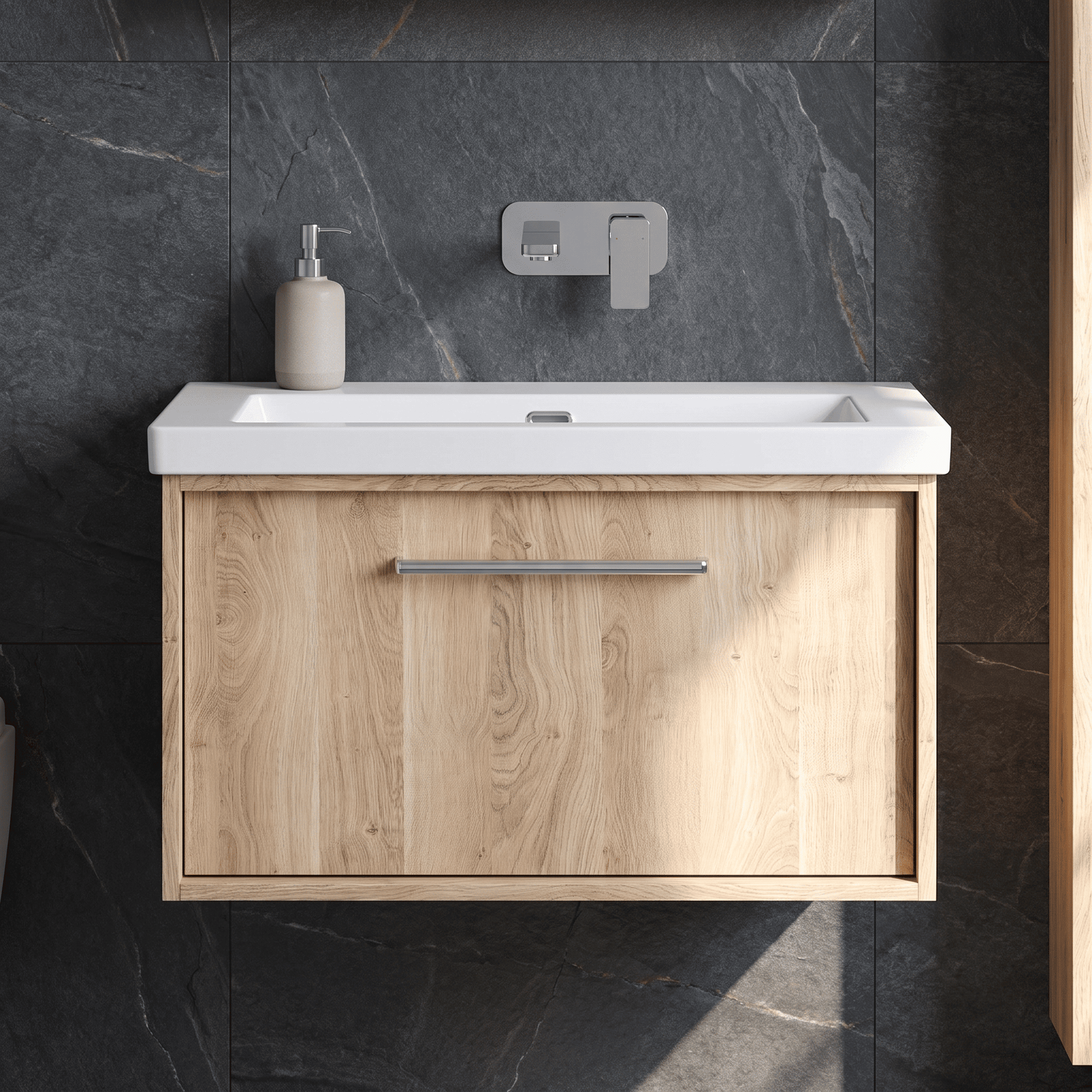 [BFRS3096K] Sturbridge Contemporary Wall Hung 1 Drawer Vanity Unit with 0 Tap Hole Fireclay Basin - Choice of Size and Colour - Silo