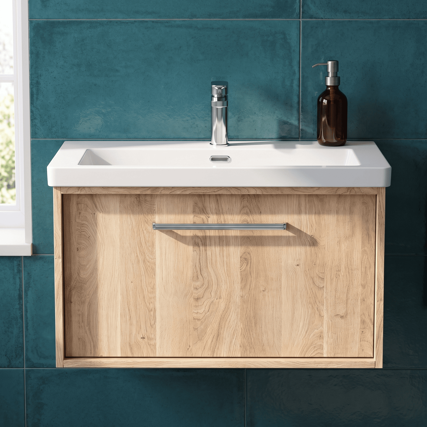 [BFRS3096L] Sturbridge Contemporary Wall Hung 1 Drawer Vanity Unit with 1 Tap Hole Contemporary Fireclay Basin - Choice of Size and Colour - Silo