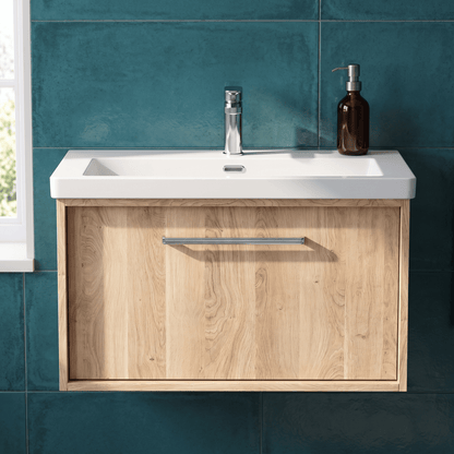 [BFRS3096L] Sturbridge Contemporary Wall Hung 1 Drawer Vanity Unit with 1 Tap Hole Contemporary Fireclay Basin - Choice of Size and Colour - Silo