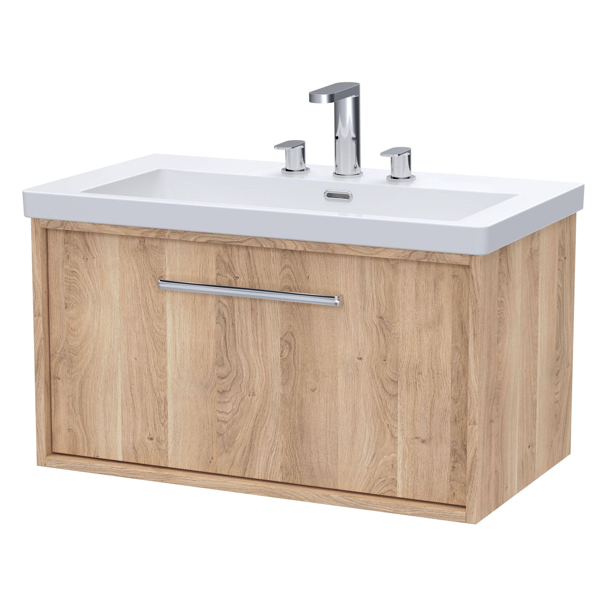 [BFRS3096M] Sturbridge Contemporary Wall Hung 1 Drawer Vanity Unit with 3 Tap Hole Fireclay Basin - Choice of Size and Colour - Cutout