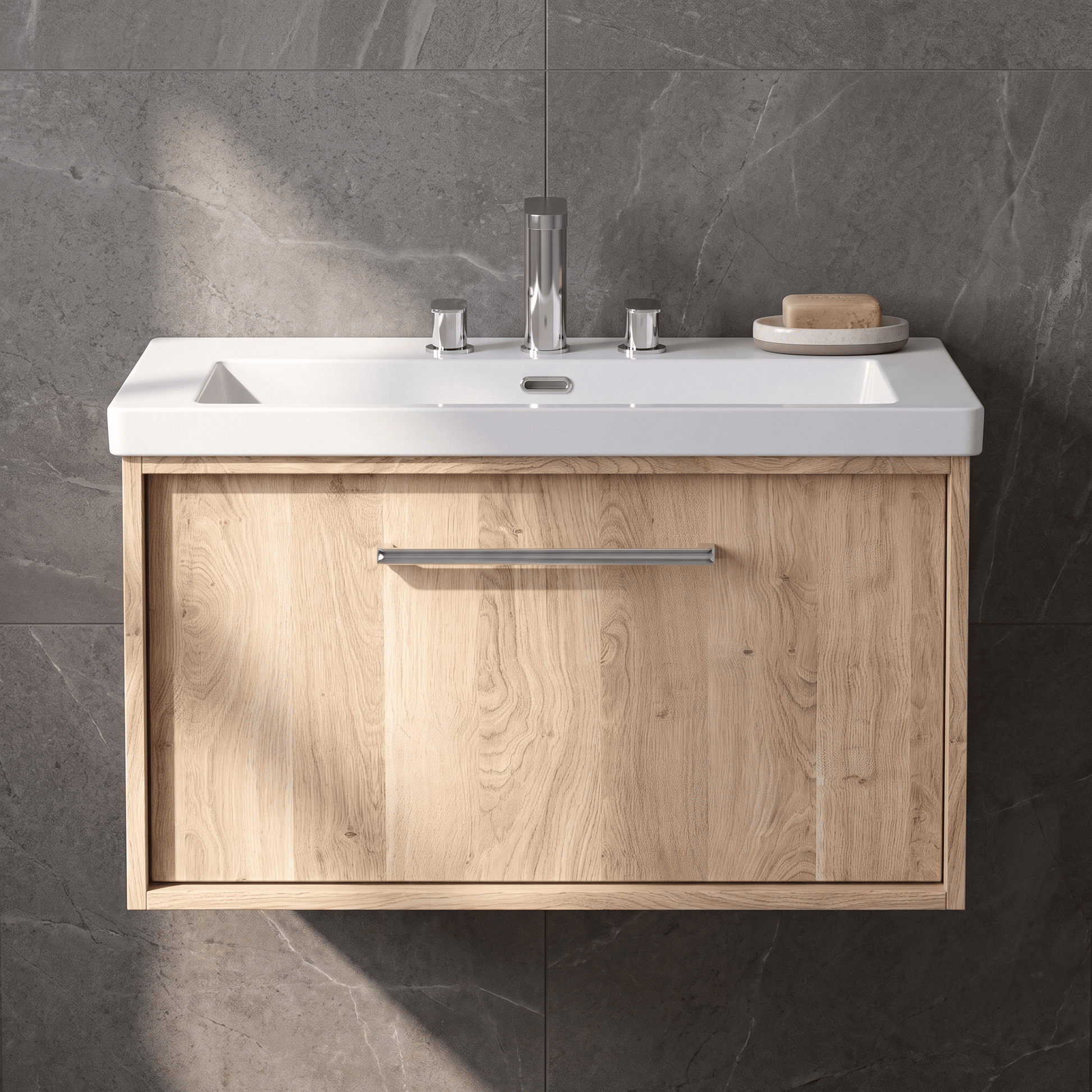 [BFRS3096M] Sturbridge Contemporary Wall Hung 1 Drawer Vanity Unit with 3 Tap Hole Fireclay Basin - Choice of Size and Colour - Silo