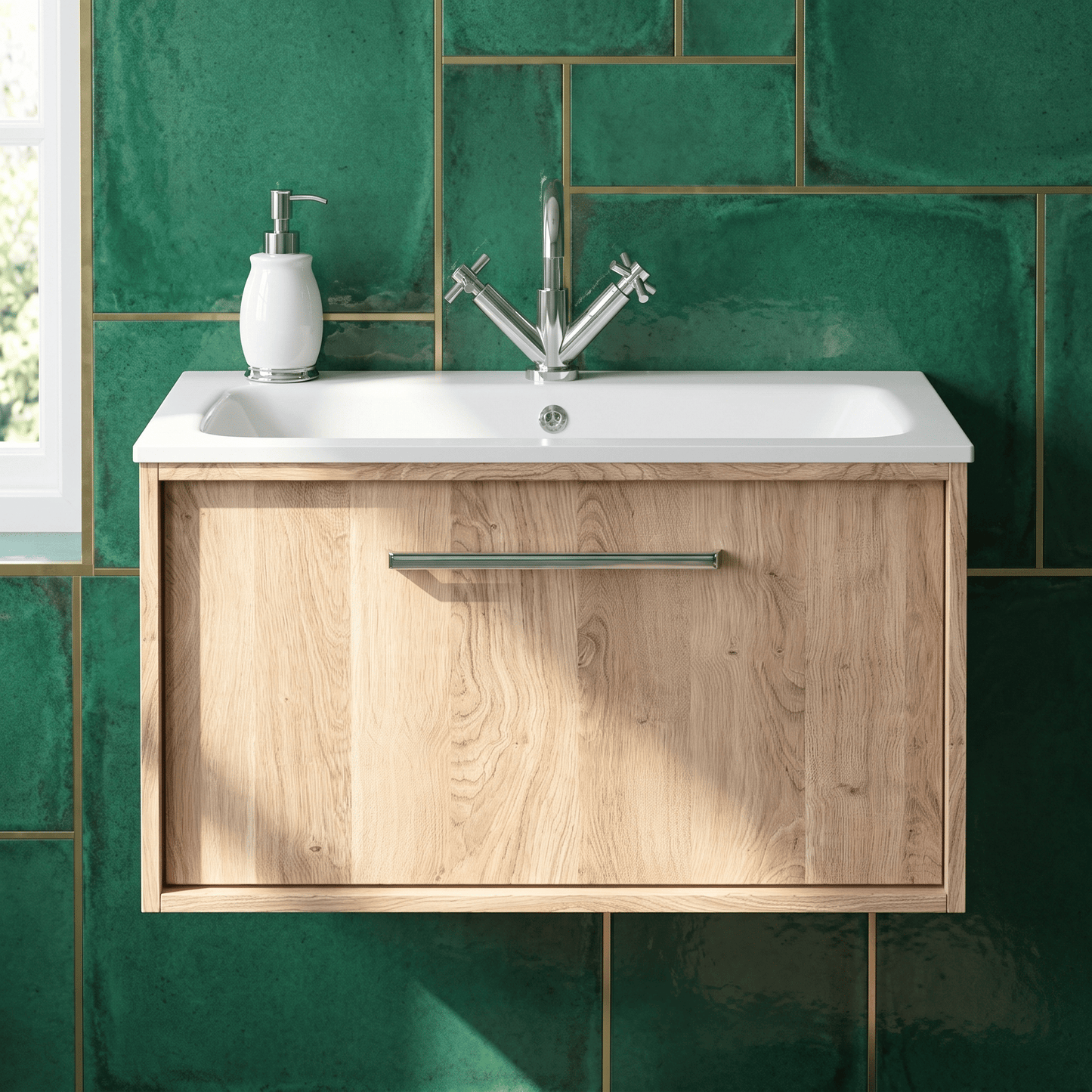 [BFRS3096P] Sturbridge Contemporary Wall Hung 1 Drawer Vanity Unit with Stone Basin - Choice of Size and Colour - Silo