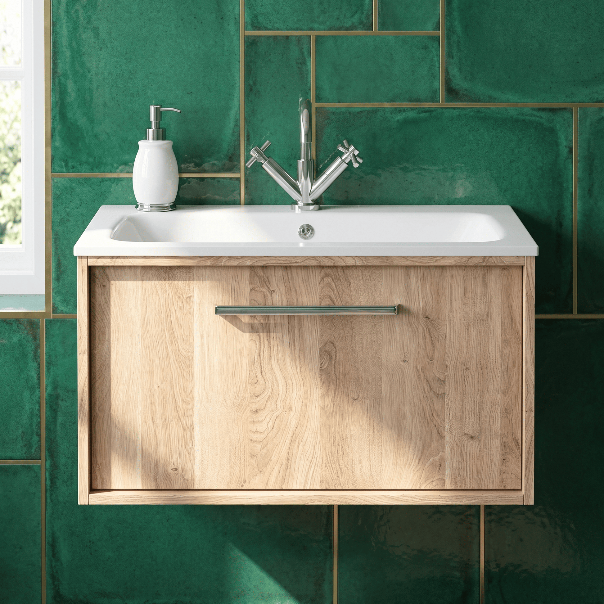 [BFRS3096P] Sturbridge Contemporary Wall Hung 1 Drawer Vanity Unit with Stone Basin - Choice of Size and Colour - Silo