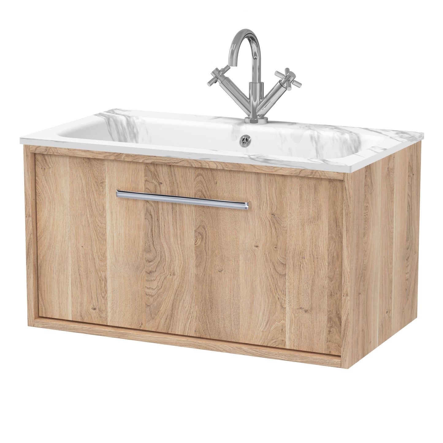 [BFRS3096Q] Sturbridge Contemporary Wall Hung 1 Drawer Vanity Unit with Carrera Marble Stone Basin - Choice of Size and Colour - Cutout