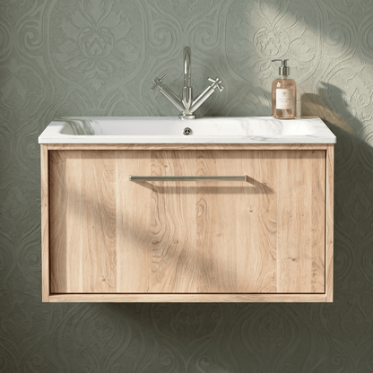 [BFRS3096Q] Sturbridge Contemporary Wall Hung 1 Drawer Vanity Unit with Carrera Marble Stone Basin - Choice of Size and Colour - Silo