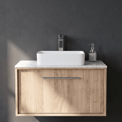 [BFRS3096WMT] Sturbridge Contemporary Wall Hung 1 Drawer Vanity Unit with White Marble Top - Choice of Size and Colour - Silo