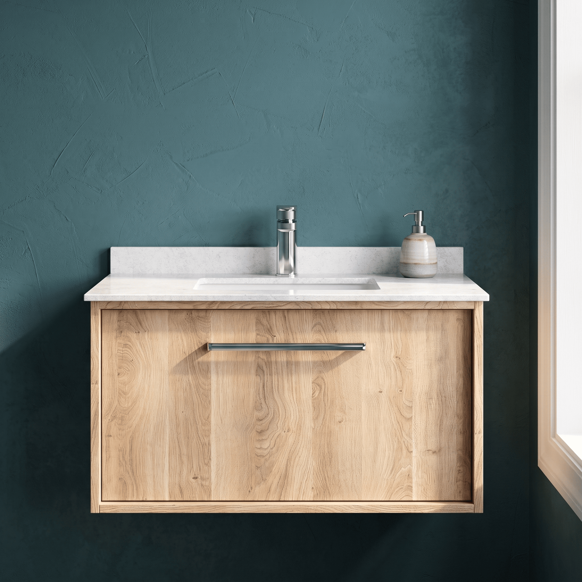 [BFRS3096WS1] Sturbridge Contemporary Wall Hung 1 Drawer Vanity Unit with Marble Top and Basin - Choice of Size and Colour - Silo