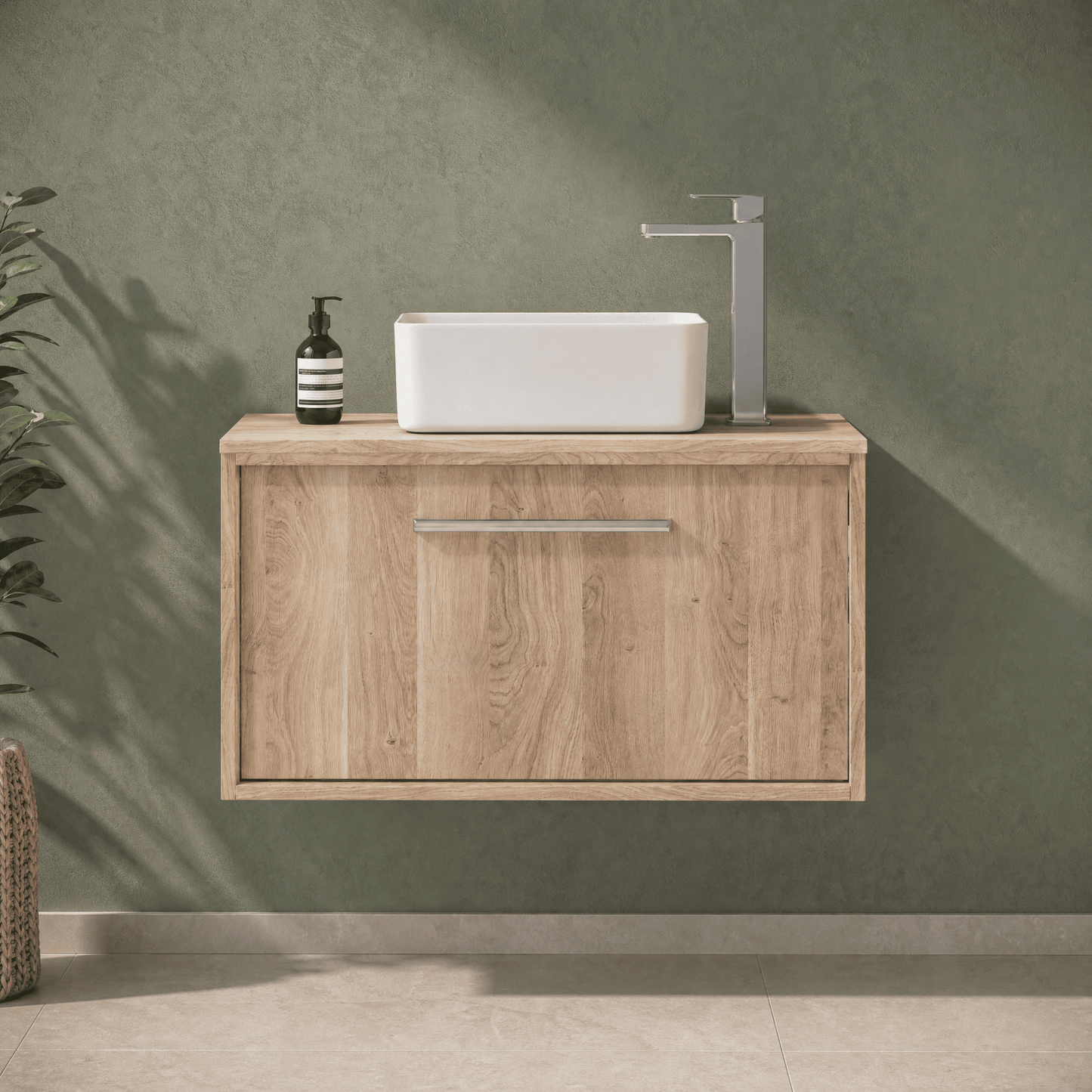 [BFRS3096W] Sturbridge Contemporary Wall Hung 1 Drawer Vanity Unit with Laminate Worktop - Choice of Size and Colour - Silo