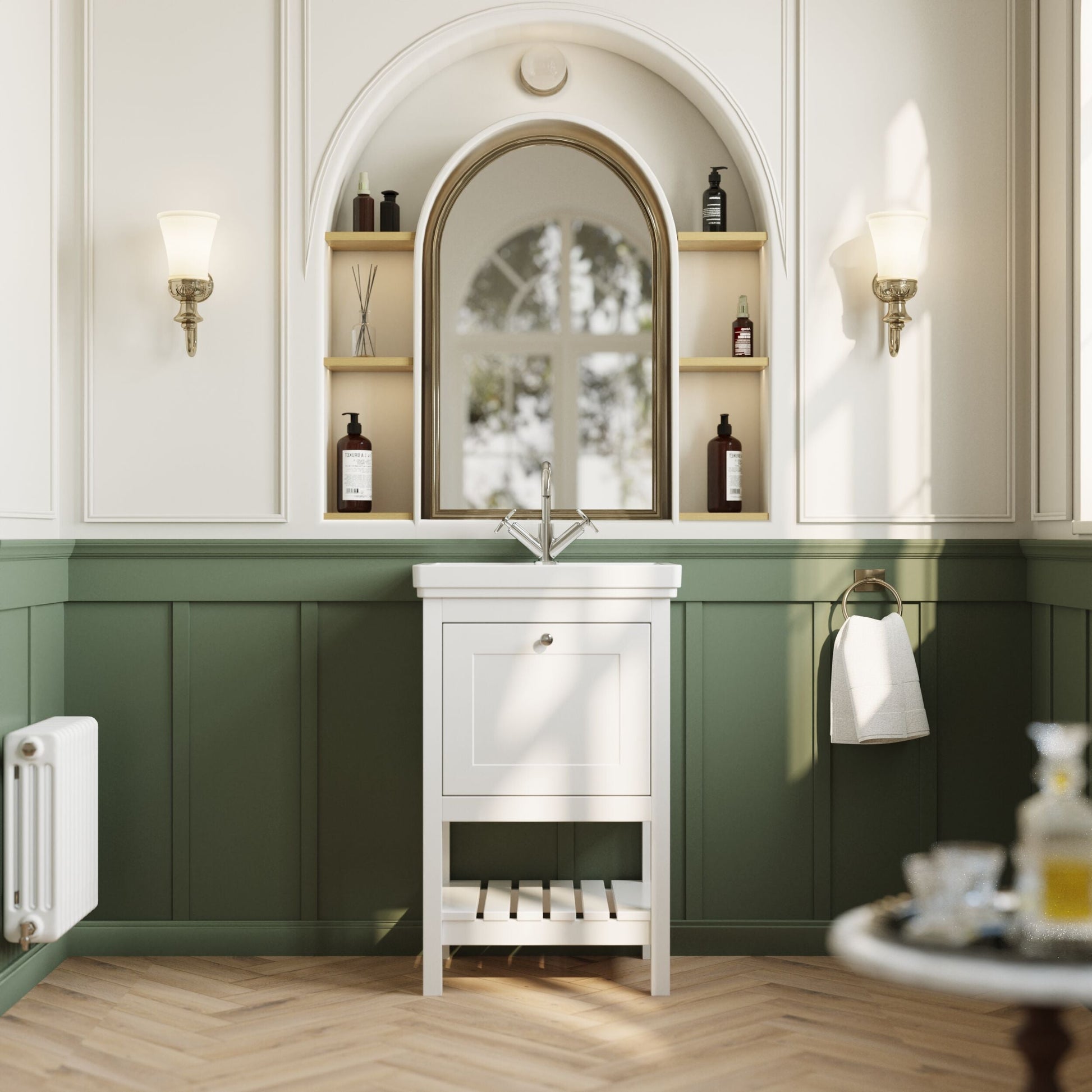 [BFRY123A] Balterley Rye Bathroom Floor Standing 1 Drawer Vanity & 1 Tap Hole Basin, Pure White, 531mm - Lifestyle 1