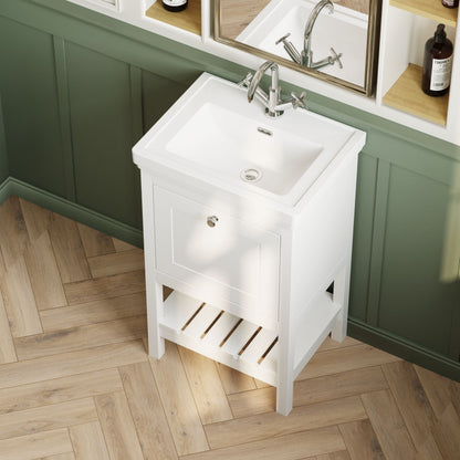 [BFRY123A] Balterley Rye Bathroom Floor Standing 1 Drawer Vanity & 1 Tap Hole Basin, Pure White, 531mm - Lifestyle 2
