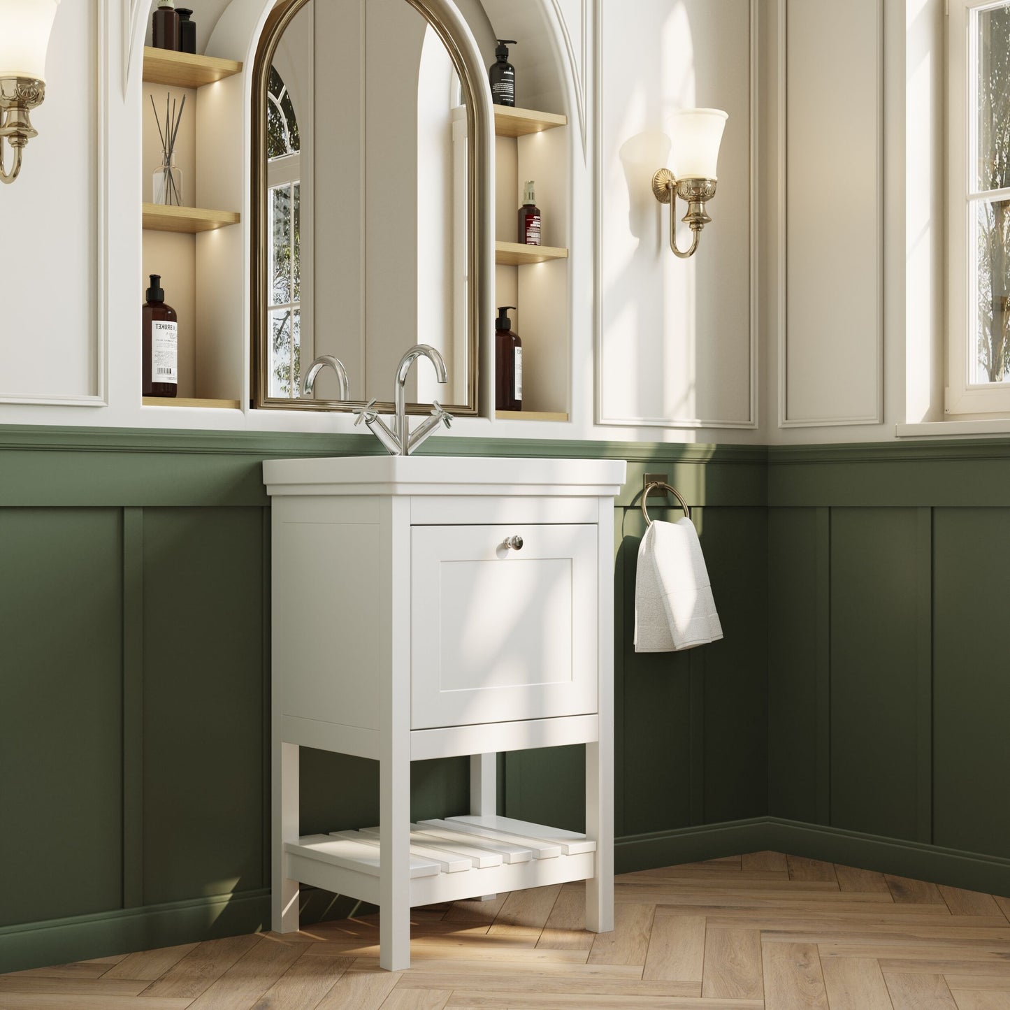 [BFRY123A] Balterley Rye Bathroom Floor Standing 1 Drawer Vanity & 1 Tap Hole Basin, Pure White, 531mm - Lifestyle 3