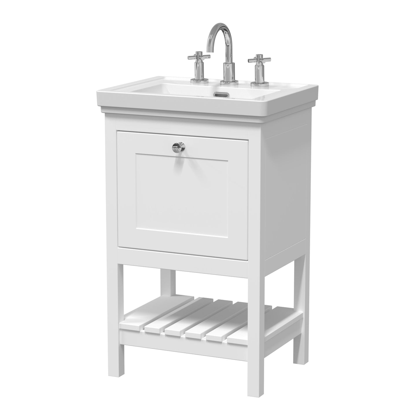 [BFRY123B] Coppenhall Traditional 1 Drawer Floor Standing Vanity Unit with 3 Tap Hole Fireclay Basin, Choice of Size and Finish - Cutout