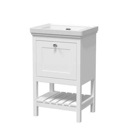 [BFRY123H] Coppenhall Traditional 1 Drawer Floor Standing Vanity Basin Unit with 0 Tap Hole Fireclay Basin, Choice of Size and Colour - Cutout