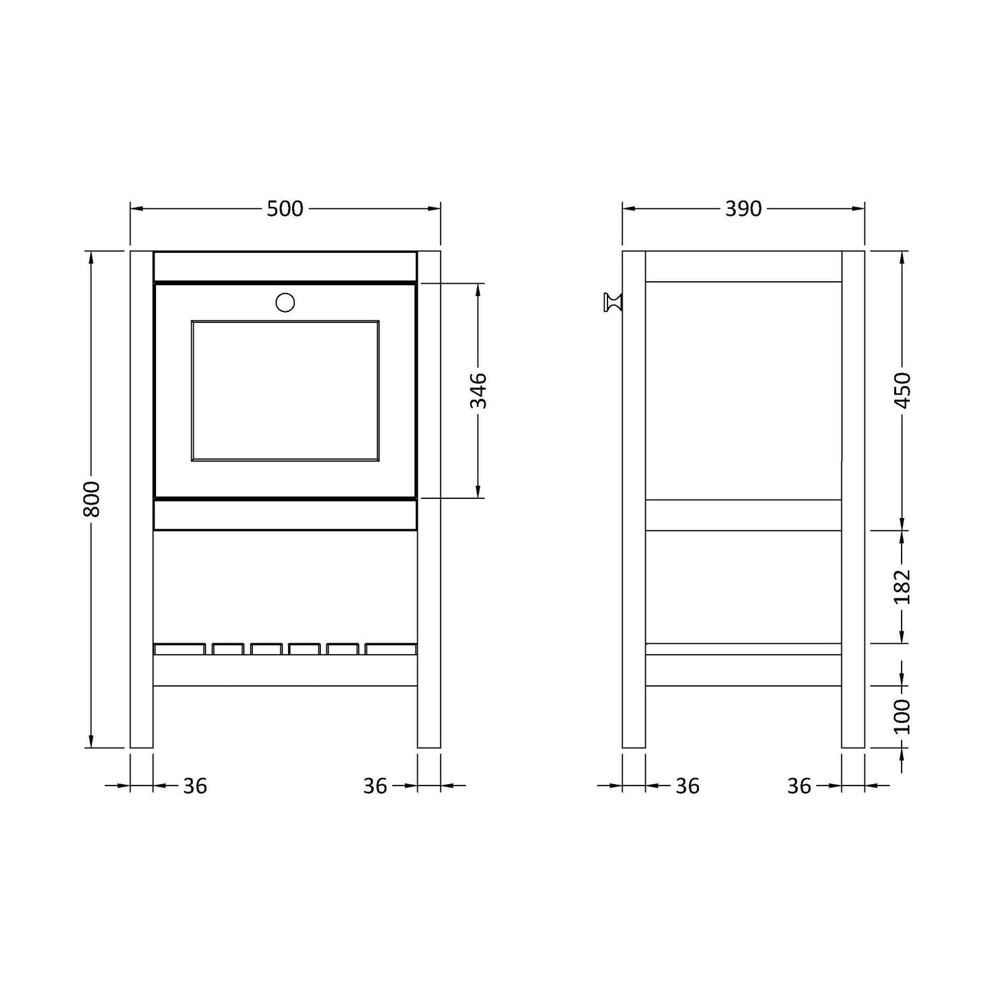 [BFRY123N] 500 F/S Single Drawer Unit - Technical Drawing