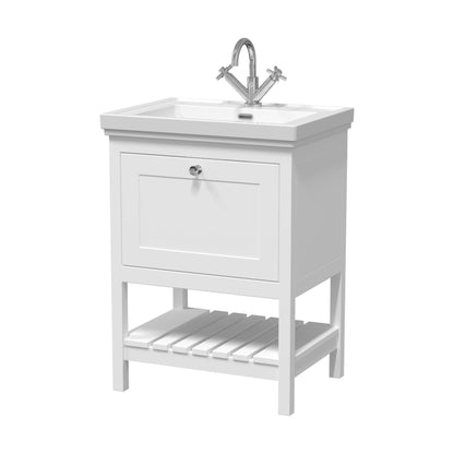 [BFRY125A] Balterley Rye Bathroom Floor Standing 1 Drawer Vanity & 1 Tap Hole Basin, Pure White, 630mm - Cutout