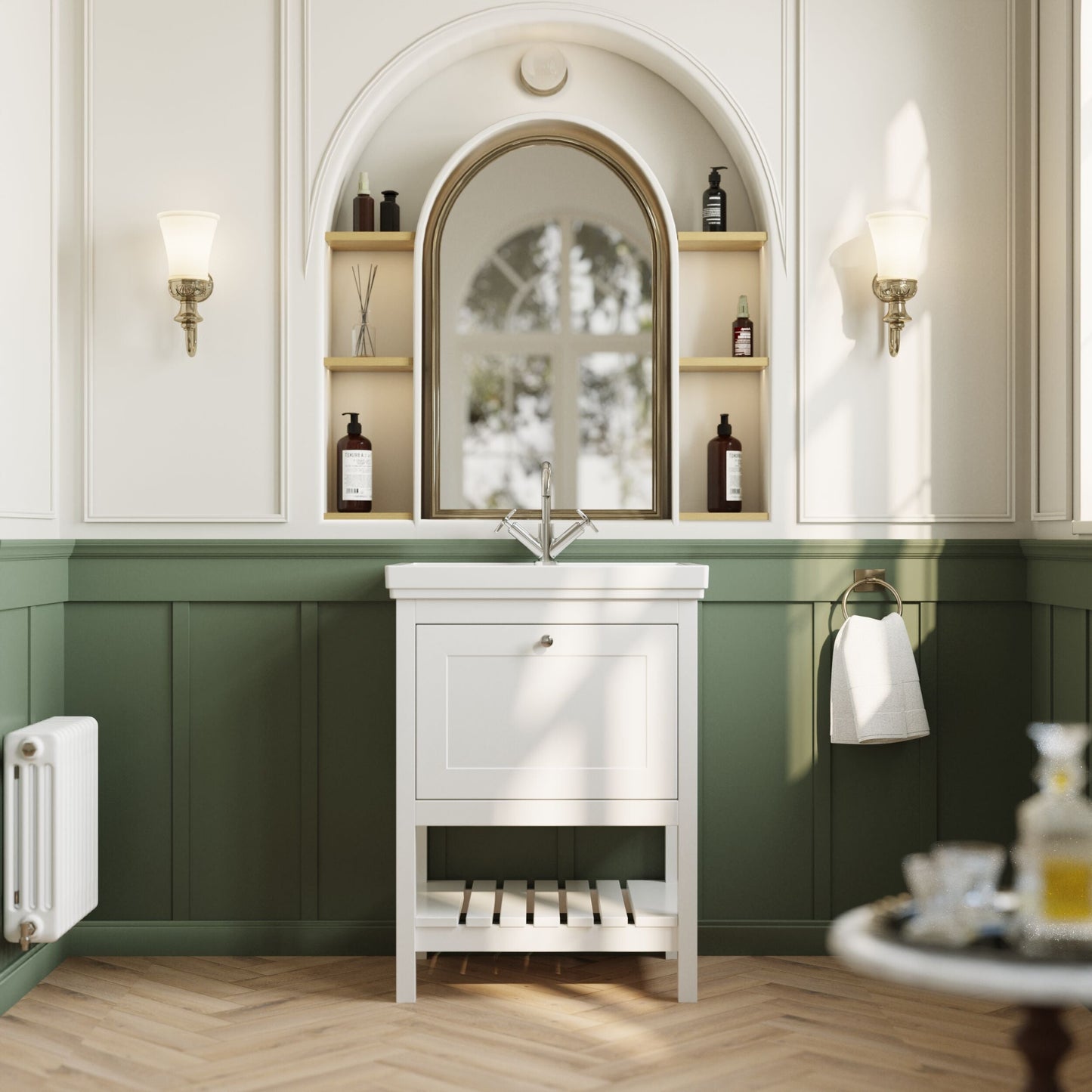 [BFRY125A] Balterley Rye Bathroom Floor Standing 1 Drawer Vanity & 1 Tap Hole Basin, Pure White, 630mm - Lifestyle 1