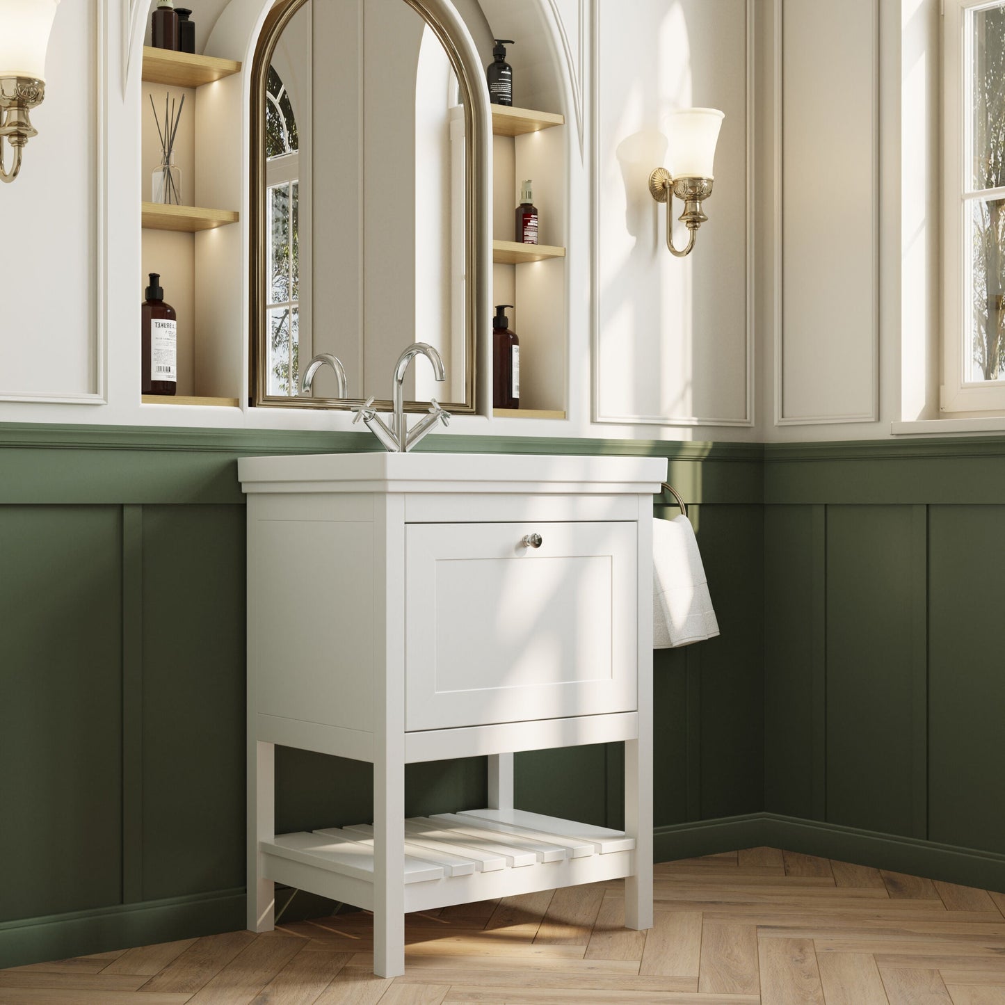 [BFRY125A] Balterley Rye Bathroom Floor Standing 1 Drawer Vanity & 1 Tap Hole Basin, Pure White, 630mm - Lifestyle 3