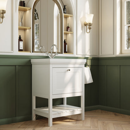 [BFRY125A] Balterley Rye Bathroom Floor Standing 1 Drawer Vanity & 1 Tap Hole Basin, Pure White, 630mm - Lifestyle 3