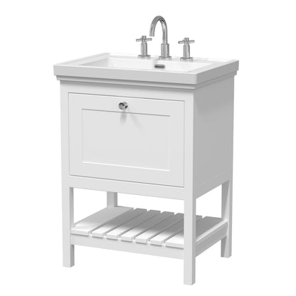 [BFRY125B] Coppenhall Traditional 1 Drawer Floor Standing Vanity Unit with 3 Tap Hole Fireclay Basin, Choice of Size and Finish - Cutout