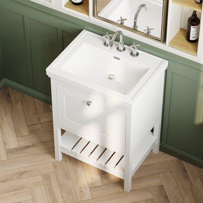 [BFRY125B] Coppenhall Traditional 1 Drawer Floor Standing Vanity Unit with 3 Tap Hole Fireclay Basin, Choice of Size and Finish - Lifestyle 2