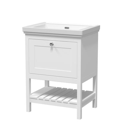 [BFRY125H] Coppenhall Traditional 1 Drawer Floor Standing Vanity Basin Unit with 0 Tap Hole Fireclay Basin, Choice of Size and Colour - Cutout
