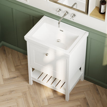[BFRY125H] Coppenhall Traditional 1 Drawer Floor Standing Vanity Basin Unit with 0 Tap Hole Fireclay Basin, Choice of Size and Colour - Lifestyle 2