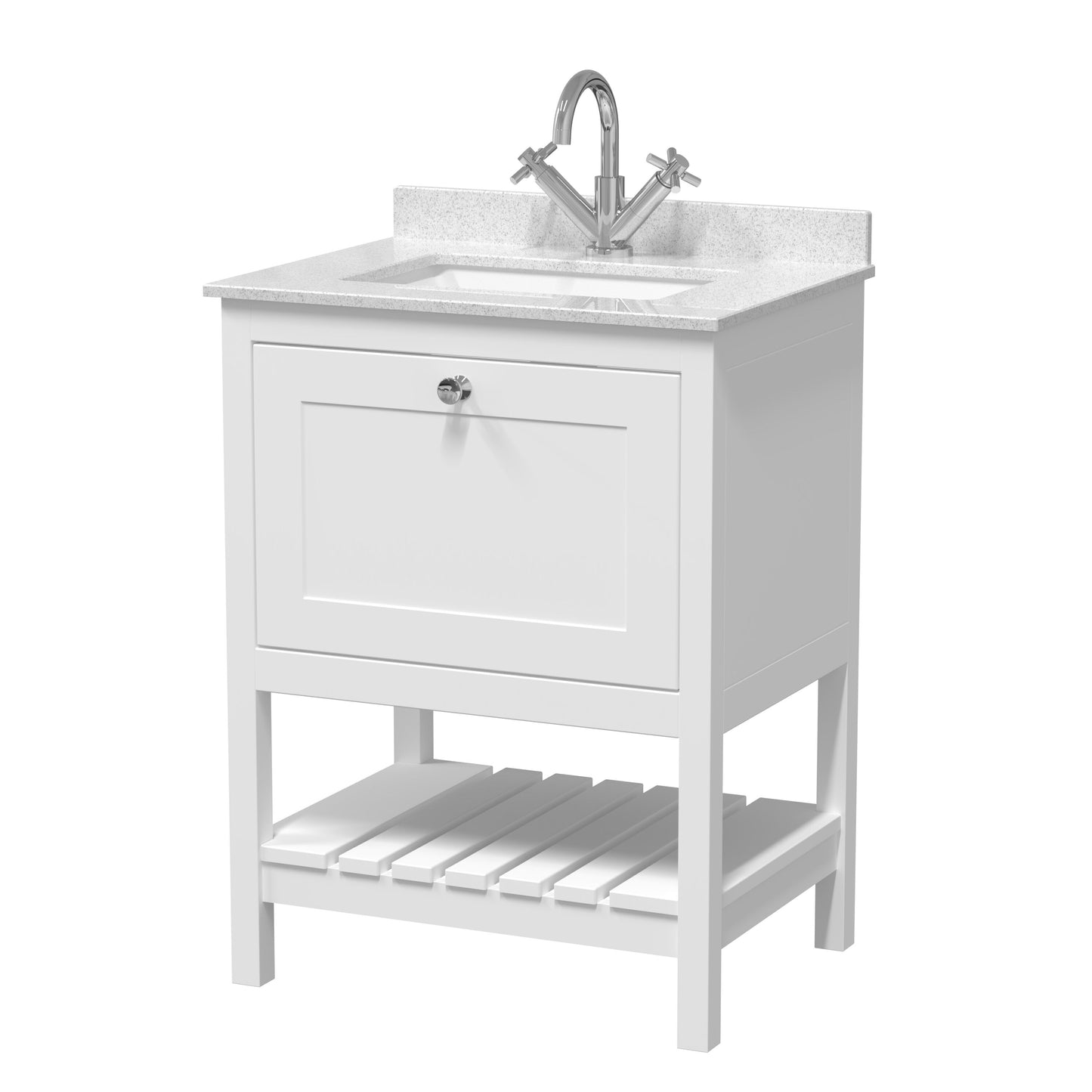 [BFRY125WS1] Coppenhall Traditional 1 Drawer Floor Standing Vanity Unit with Marble Worktop, Choice of Size and Finish - Cutout