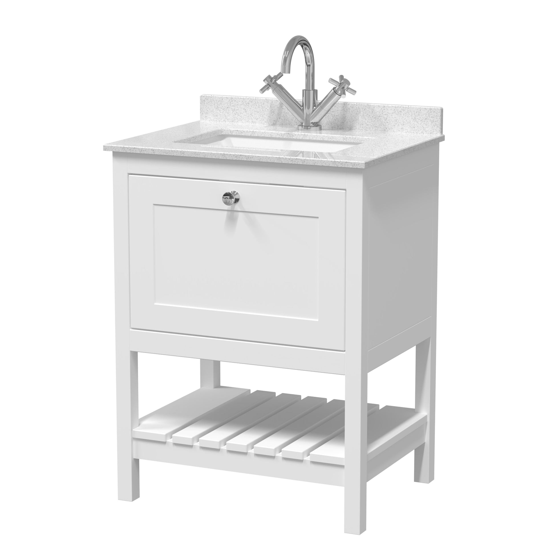 [BFRY125WS1] Coppenhall Traditional 1 Drawer Floor Standing Vanity Unit with Marble Worktop, Choice of Size and Finish - Cutout