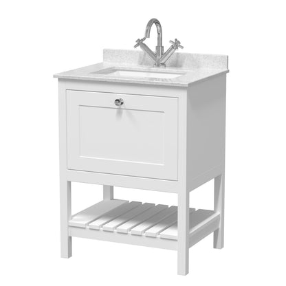 [BFRY125WS1] Coppenhall Traditional 1 Drawer Floor Standing Vanity Unit with Marble Worktop, Choice of Size and Finish - Cutout