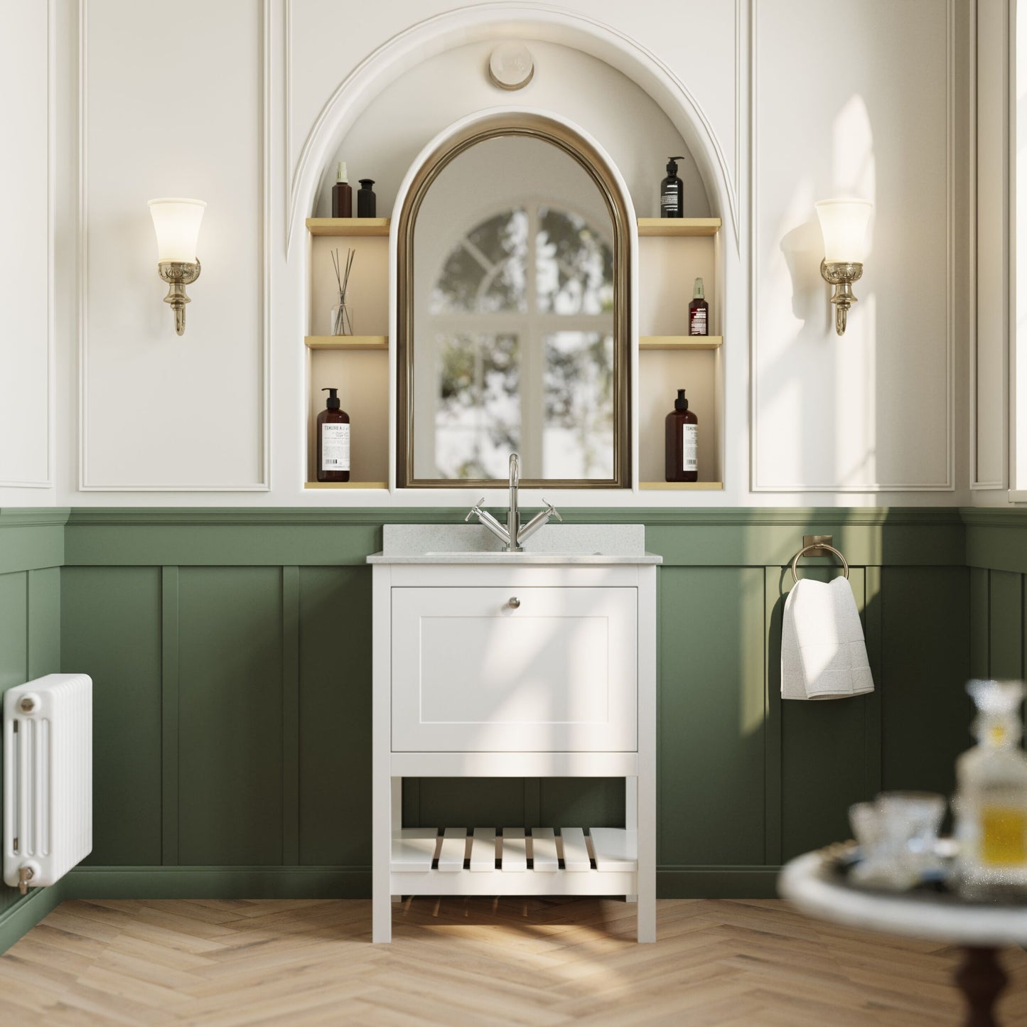 [BFRY125WS1] Coppenhall Traditional 1 Drawer Floor Standing Vanity Unit with Marble Worktop, Choice of Size and Finish - Lifestyle 1