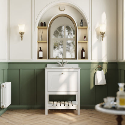 [BFRY125WS1] Coppenhall Traditional 1 Drawer Floor Standing Vanity Unit with Marble Worktop, Choice of Size and Finish - Lifestyle 1