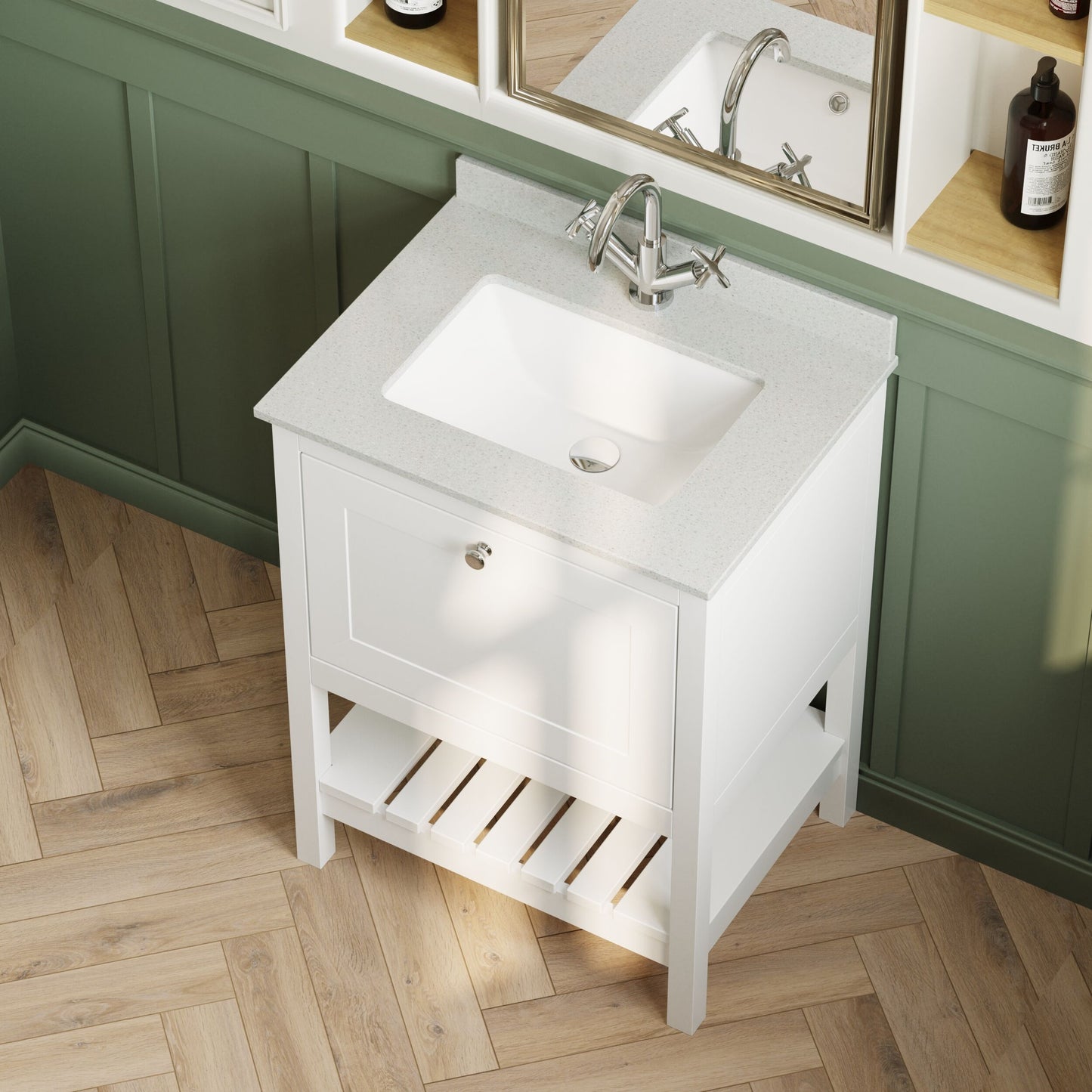 [BFRY125WS1] Coppenhall Traditional 1 Drawer Floor Standing Vanity Unit with Marble Worktop, Choice of Size and Finish - Lifestyle 2