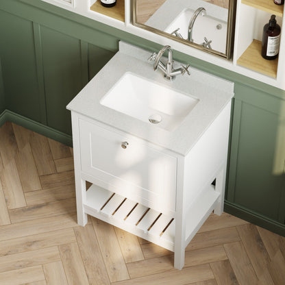 [BFRY125WS1] Coppenhall Traditional 1 Drawer Floor Standing Vanity Unit with Marble Worktop, Choice of Size and Finish - Lifestyle 2