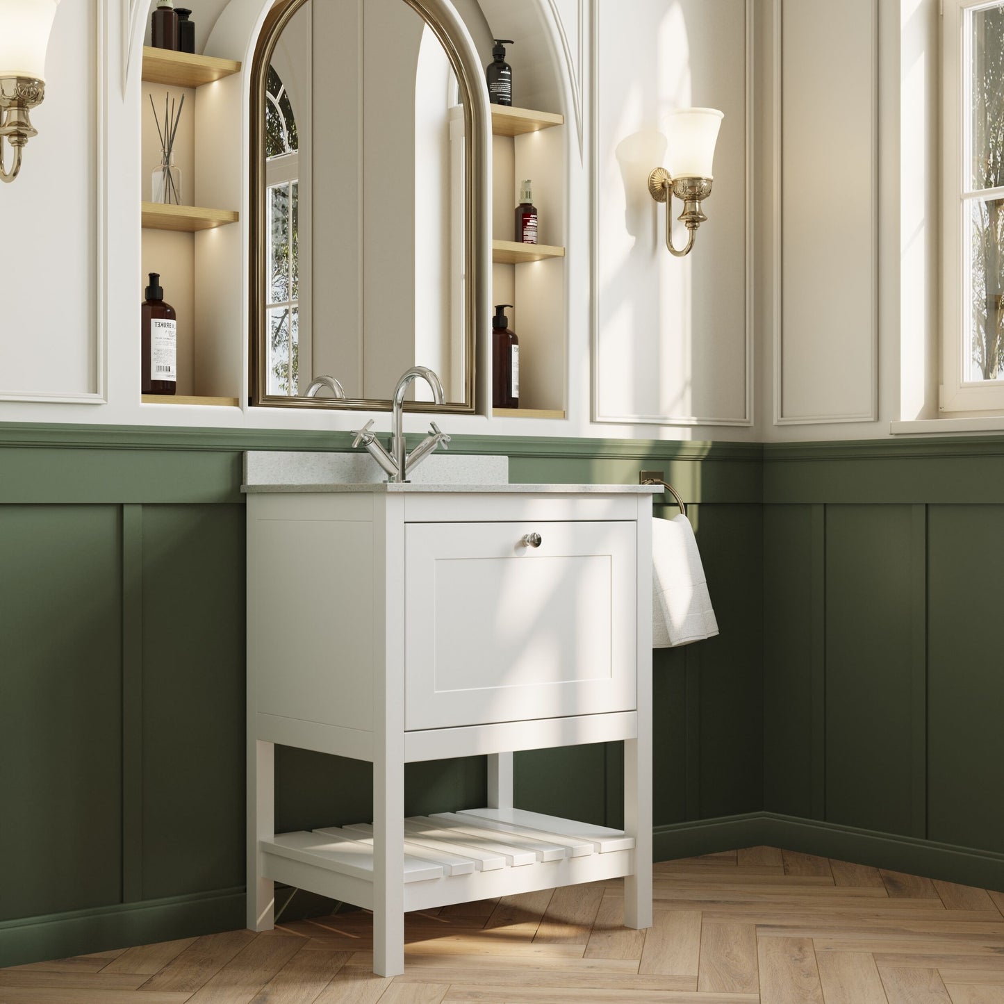 [BFRY125WS1] Coppenhall Traditional 1 Drawer Floor Standing Vanity Unit with Marble Worktop, Choice of Size and Finish - Lifestyle 3