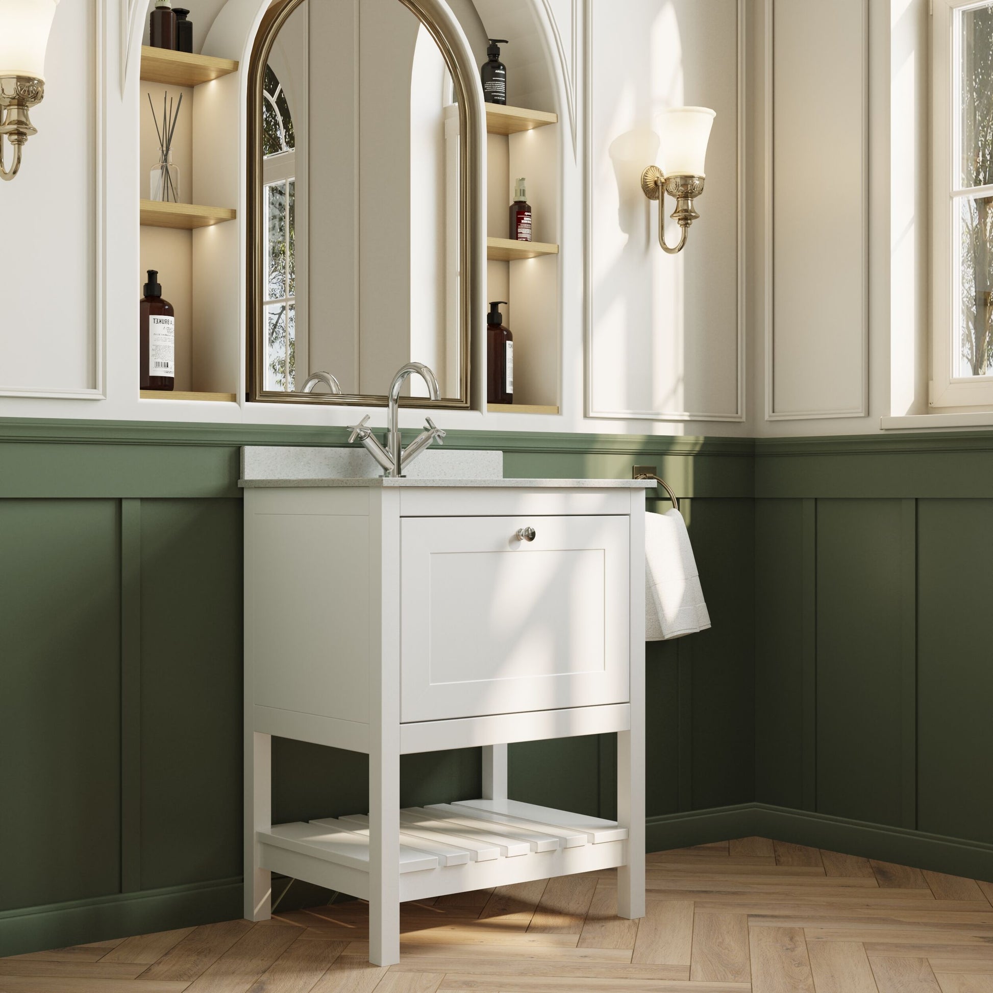 [BFRY125WS1] Coppenhall Traditional 1 Drawer Floor Standing Vanity Unit with Marble Worktop, Choice of Size and Finish - Lifestyle 3
