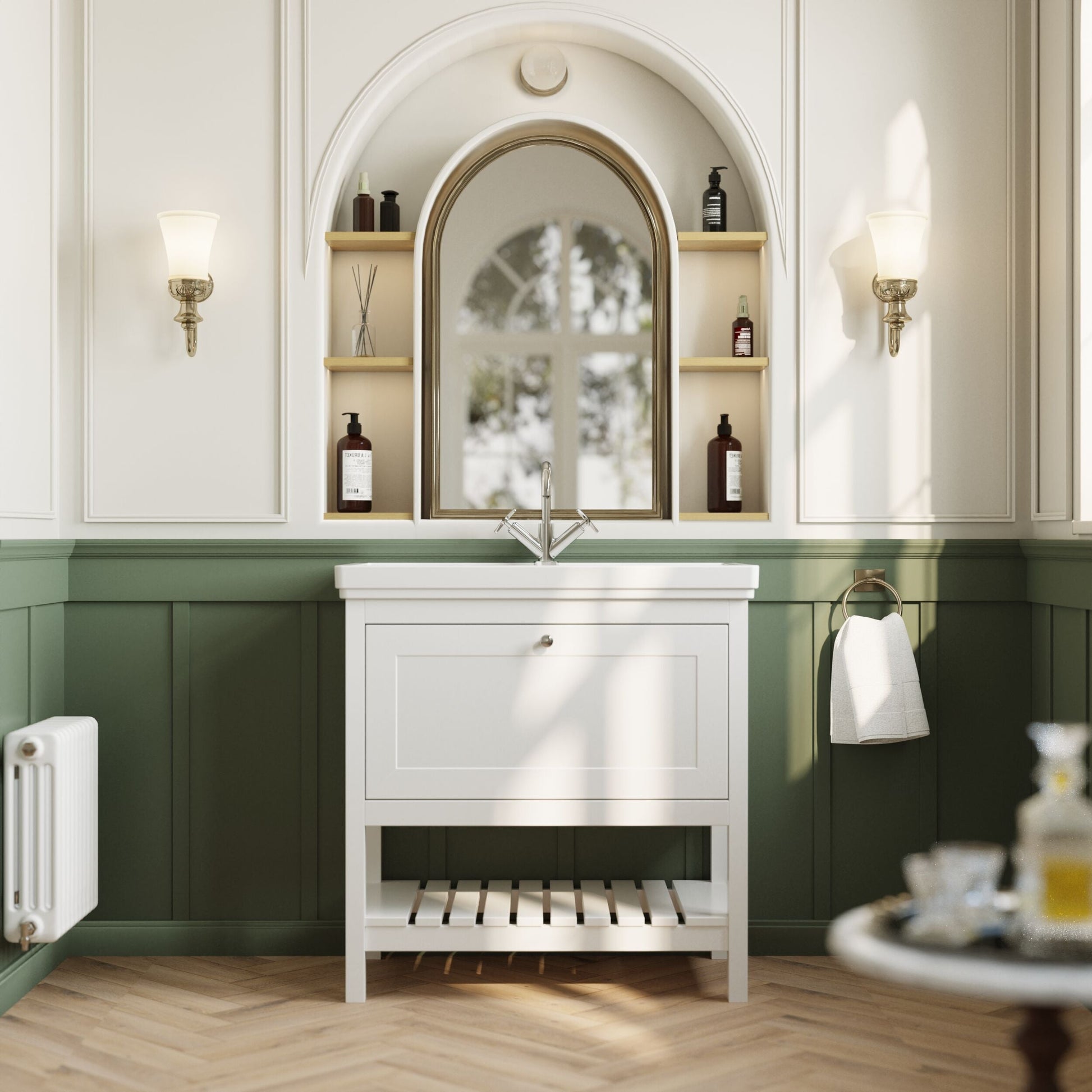 [BFRY127A] Balterley Rye Bathroom Floor Standing 1 Drawer Vanity & 1 Tap Hole Basin, Pure White, 830mm - Lifestyle 1