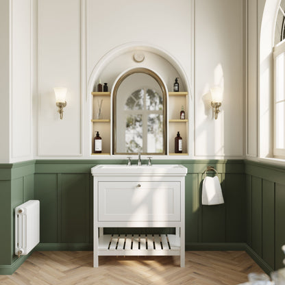 [BFRY127B] Coppenhall Traditional 1 Drawer Floor Standing Vanity Unit with 3 Tap Hole Fireclay Basin, Choice of Size and Finish - Lifestyle 1