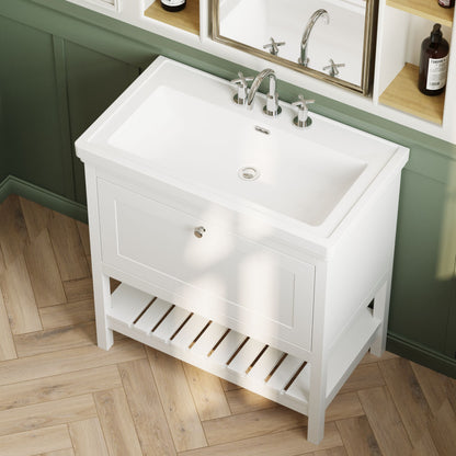 [BFRY127B] Coppenhall Traditional 1 Drawer Floor Standing Vanity Unit with 3 Tap Hole Fireclay Basin, Choice of Size and Finish - Lifestyle 2