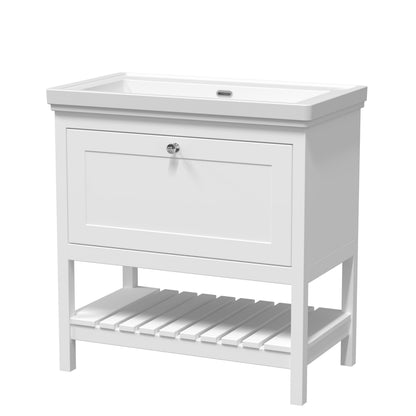 [BFRY127H] Coppenhall Traditional 1 Drawer Floor Standing Vanity Basin Unit with 0 Tap Hole Fireclay Basin, Choice of Size and Colour - Cutout
