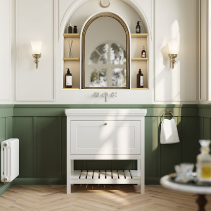[BFRY127H] Coppenhall Traditional 1 Drawer Floor Standing Vanity Basin Unit with 0 Tap Hole Fireclay Basin, Choice of Size and Colour - Lifestyle 1