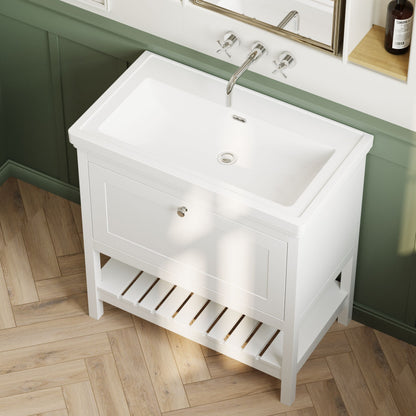 [BFRY127H] Coppenhall Traditional 1 Drawer Floor Standing Vanity Basin Unit with 0 Tap Hole Fireclay Basin, Choice of Size and Colour - Lifestyle 2