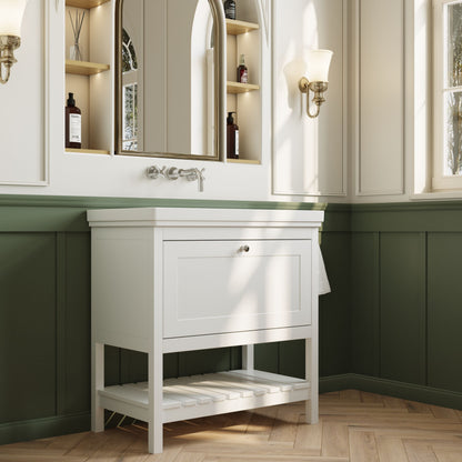 [BFRY127H] Coppenhall Traditional 1 Drawer Floor Standing Vanity Basin Unit with 0 Tap Hole Fireclay Basin, Choice of Size and Colour - Lifestyle 3