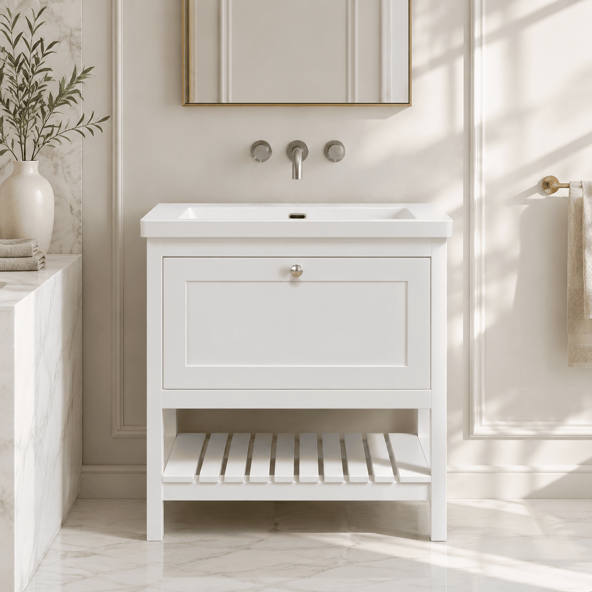 [BFRY127K] Coppenhall Contemporary 1 Drawer Floor Standing Vanity Unit - Choice of Size and Colour - Silo