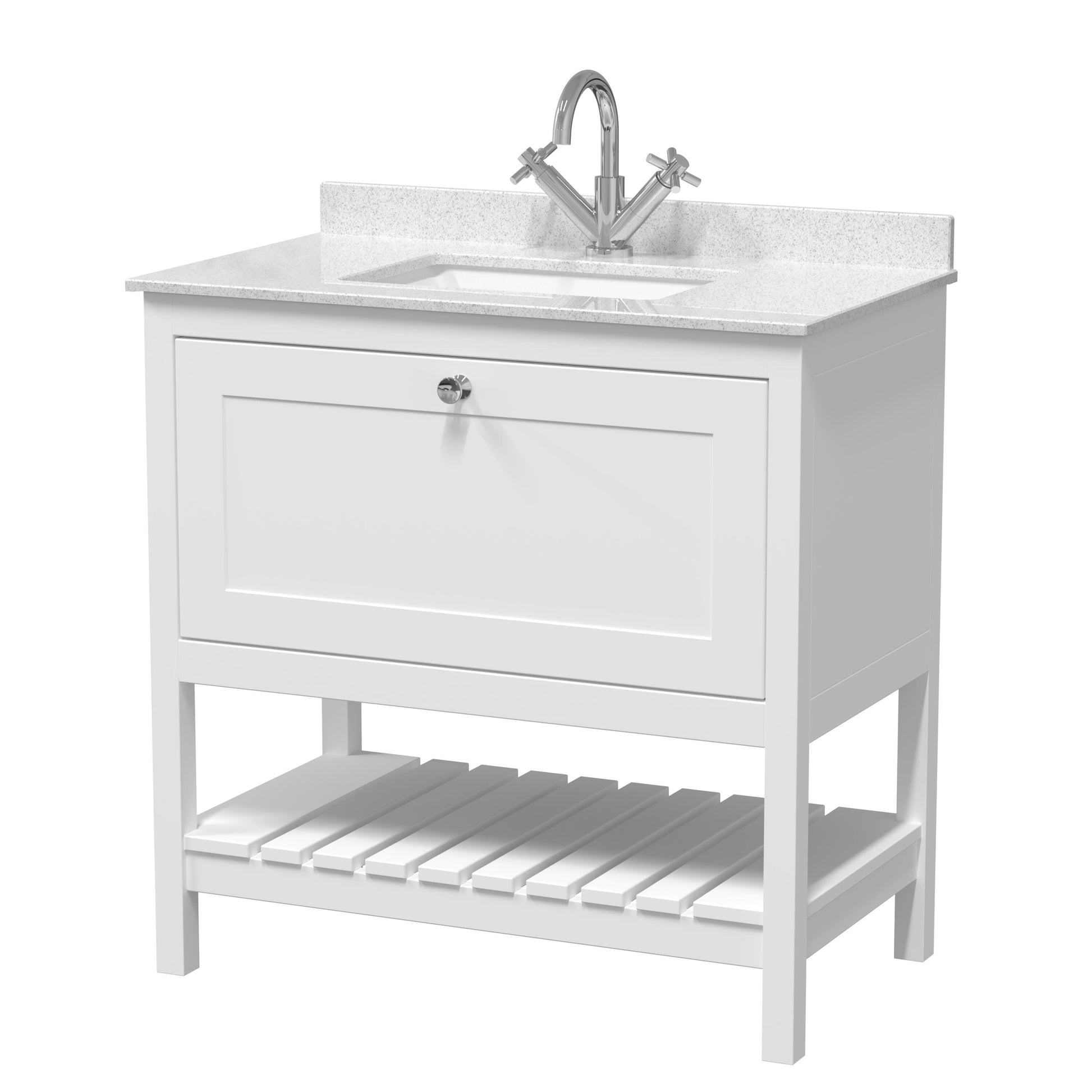 [BFRY127WS1] Coppenhall Traditional 1 Drawer Floor Standing Vanity Unit with Marble Worktop, Choice of Size and Finish - Cutout