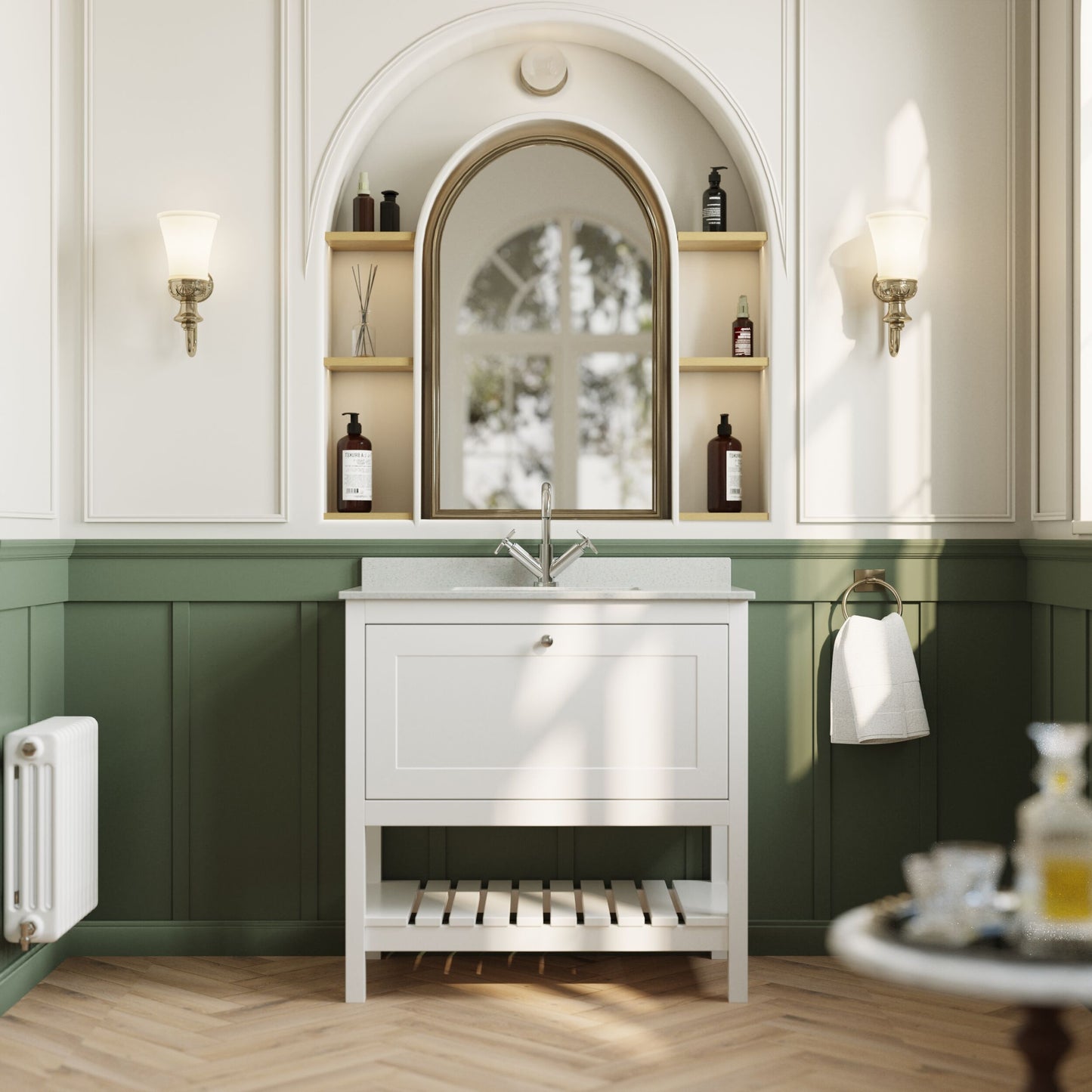 [BFRY127WS1] Coppenhall Traditional 1 Drawer Floor Standing Vanity Unit with Marble Worktop, Choice of Size and Finish - Lifestyle 1