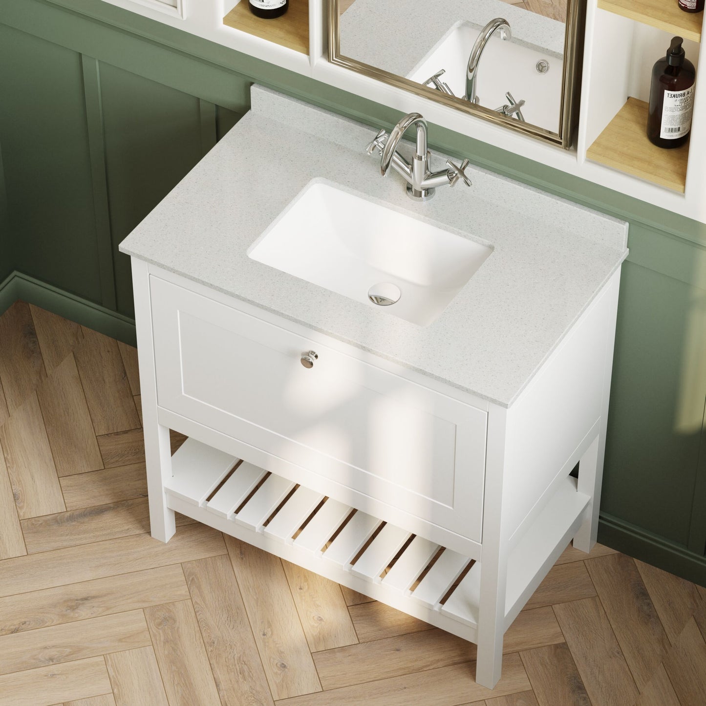 [BFRY127WS1] Coppenhall Traditional 1 Drawer Floor Standing Vanity Unit with Marble Worktop, Choice of Size and Finish - Lifestyle 2